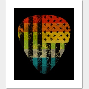 Retro American Flag Guitar Pick Posters and Art